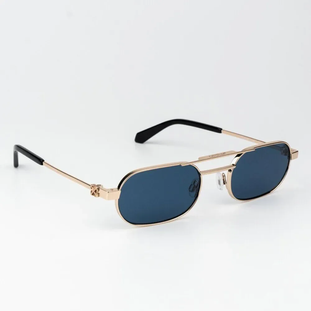 Off-White VAIDEN Men Sunglasses Gold Blue Oval OERI123 VAIDEN 7645 NEW AUTHENTIC
